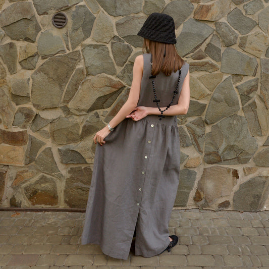 Linen Button-Back Dress