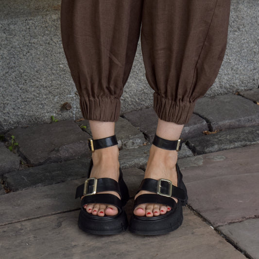 Linen Harem Pants — Brown
