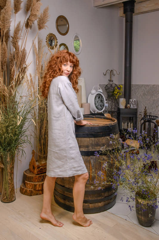 Linen Shirt-Dress - Smoky