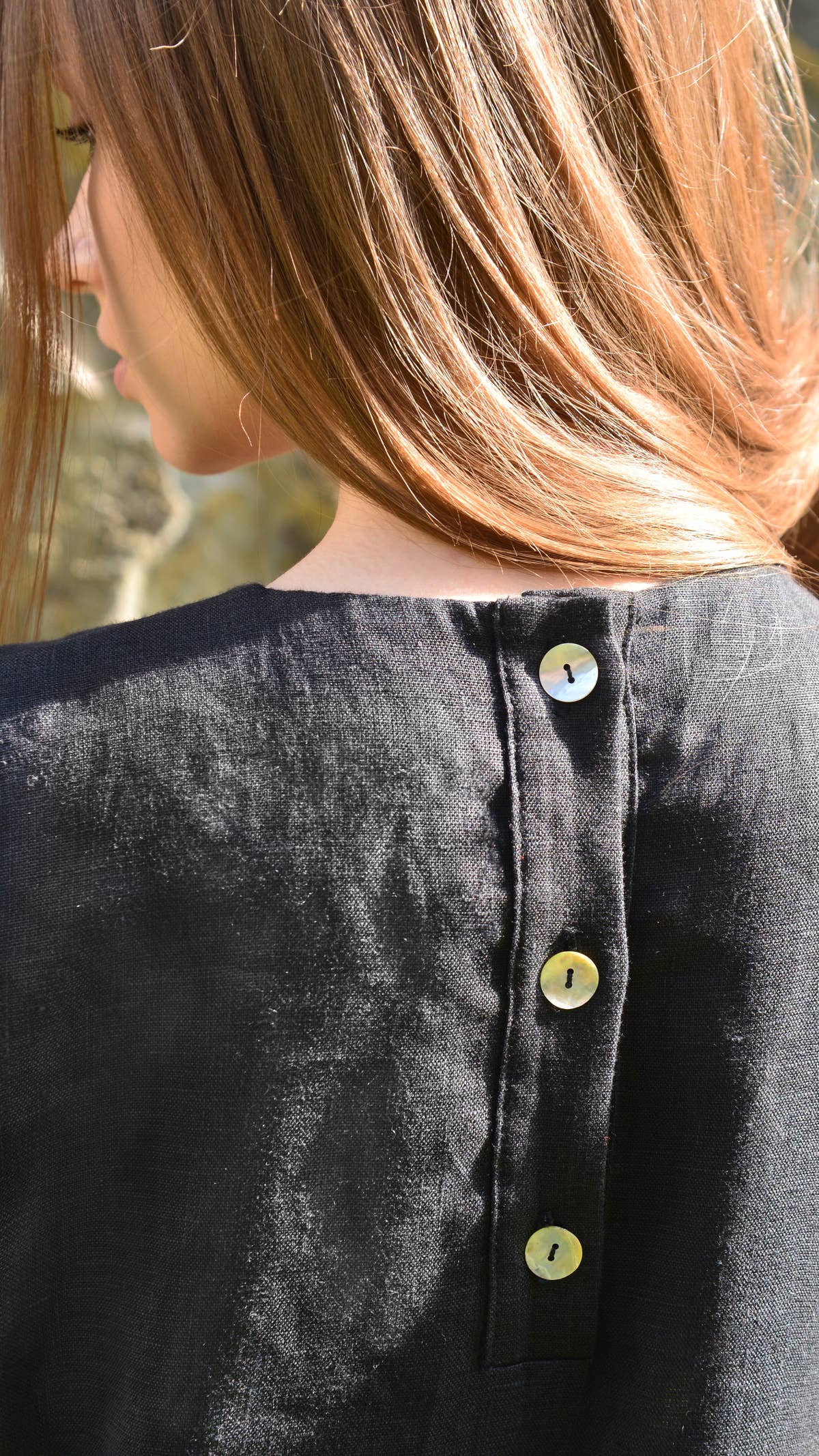 Linen Pleated Dress - Black