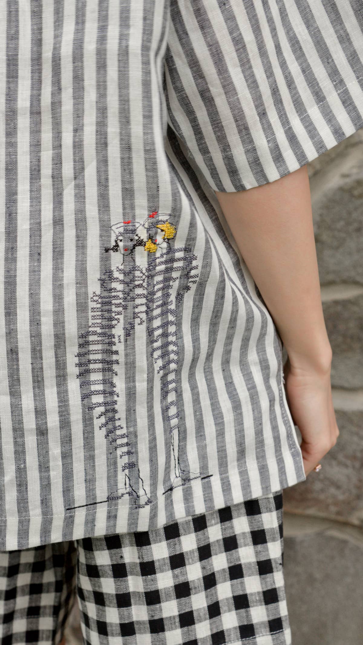 Linen T-Shirt - Gray Stripe