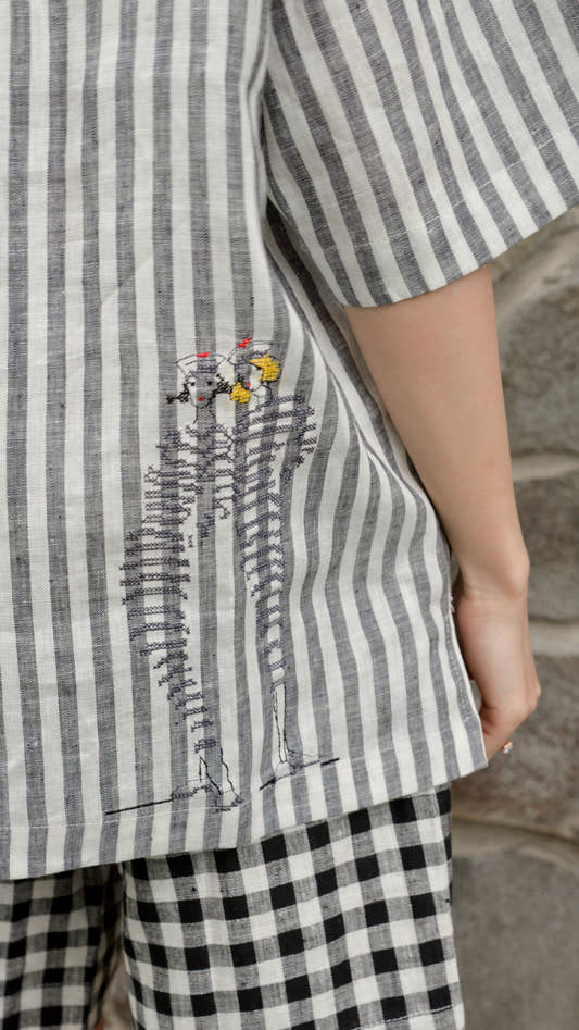 Linen T-Shirt - Gray Stripe