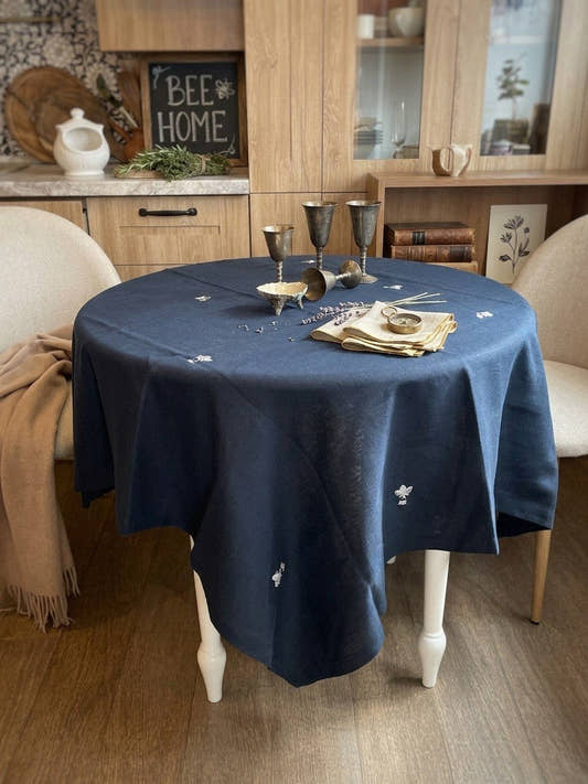 Crowned Flies Tablecloth - Navy
