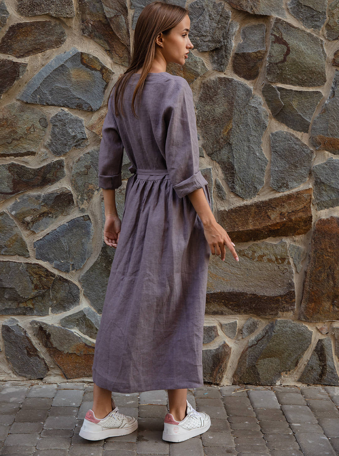 Linen Wrap Dress - Gray