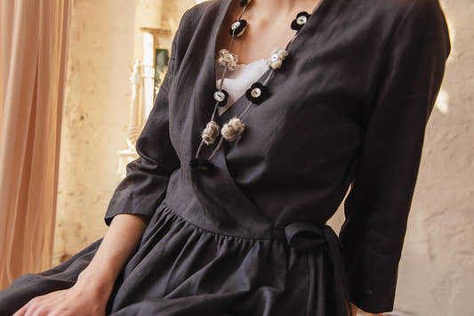 Linen Wrap Dress - Black