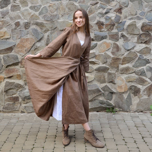 Linen Wrap Dress - Ginger