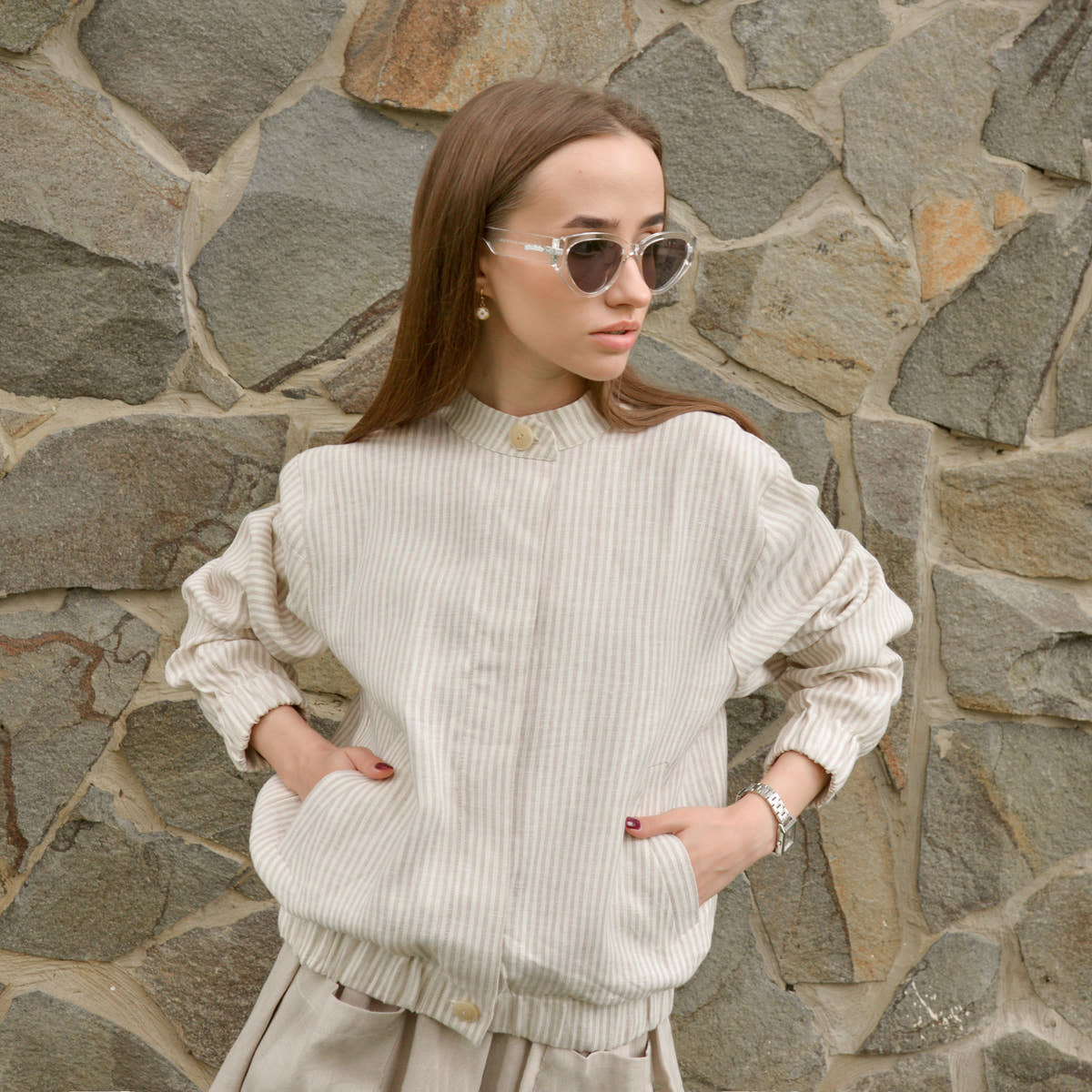 Linen Striped Bomber
