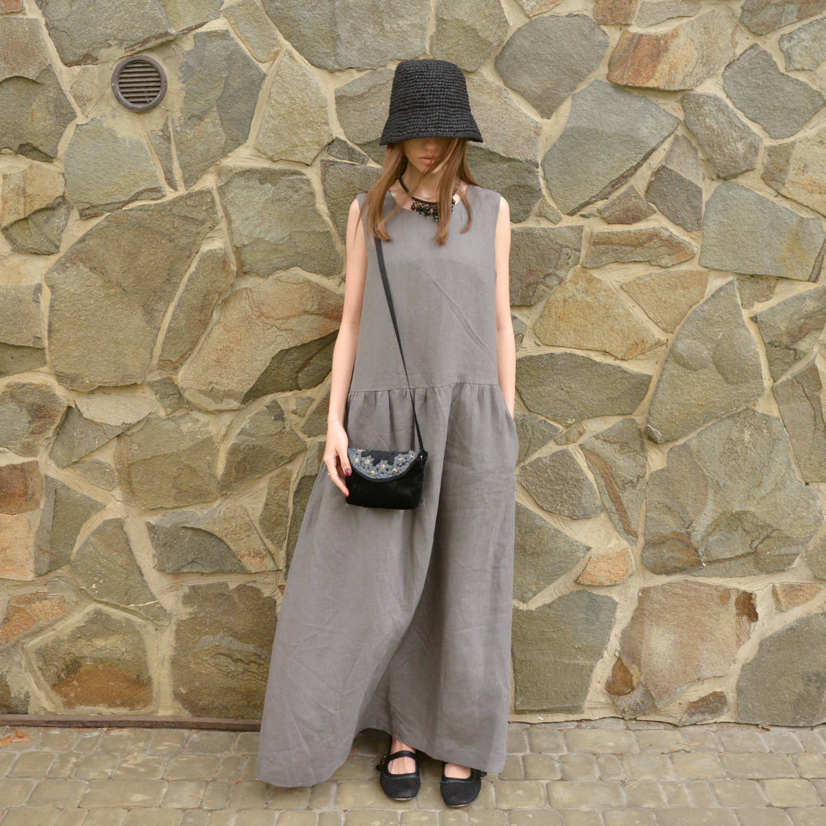 Linen Button-Back Dress