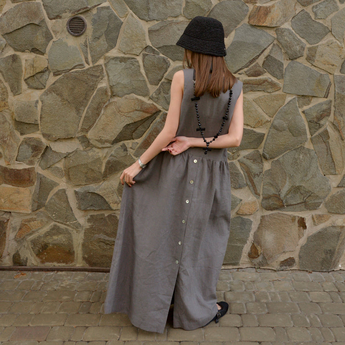 Linen Button-Back Dress