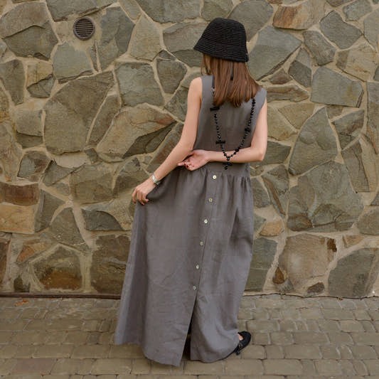 Linen Button-Back Dress