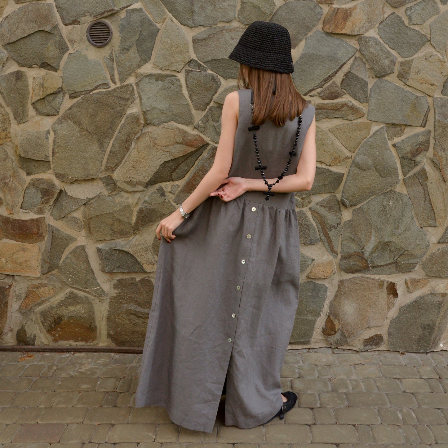 Linen Button-Back Dress