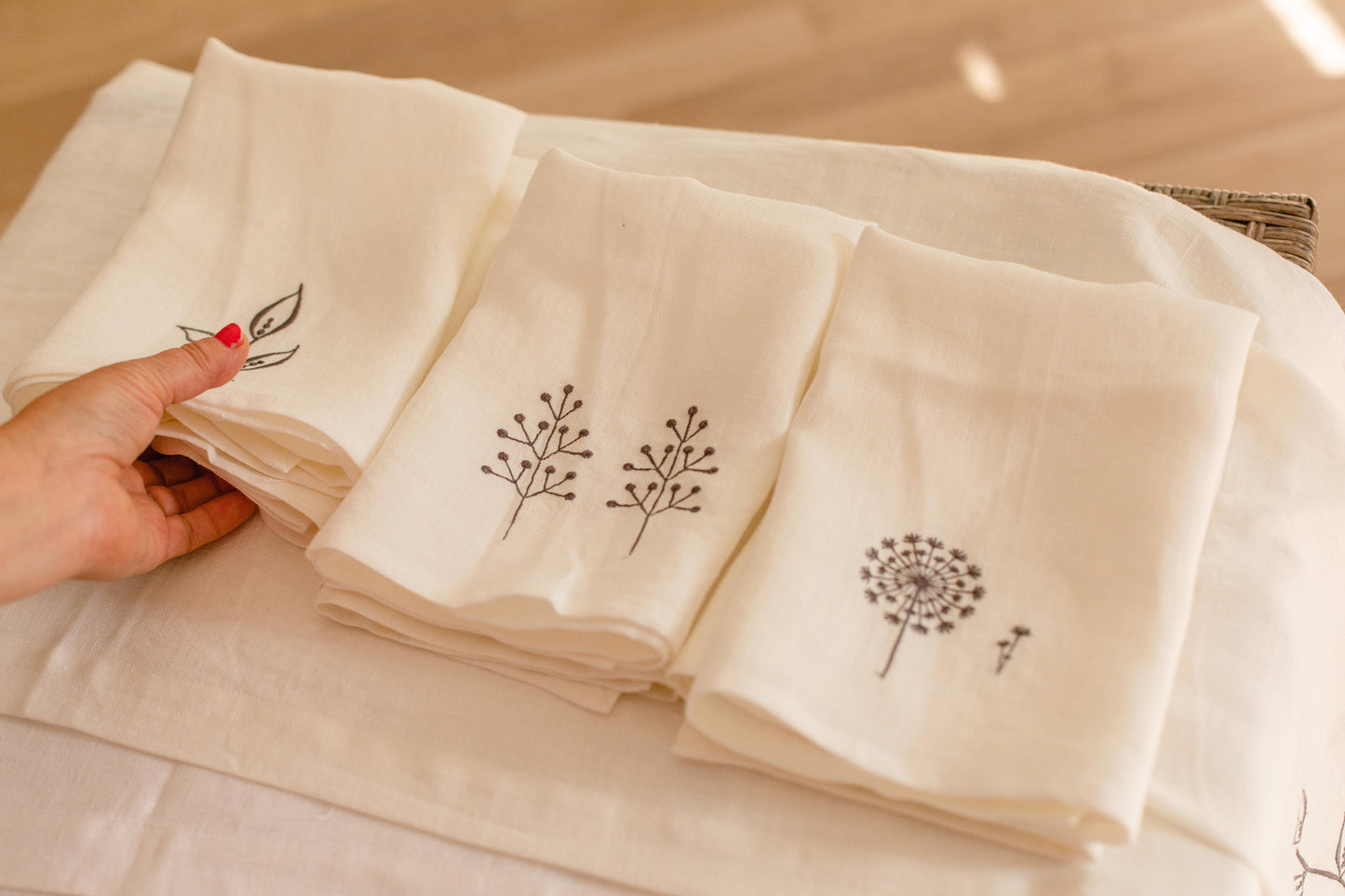 Japan Flowers Napkin — Champagne