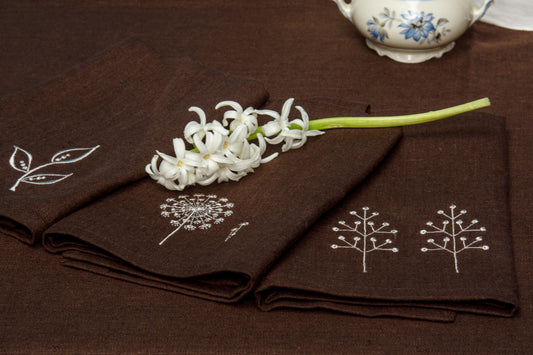 Japan Flowers Napkin — Brown