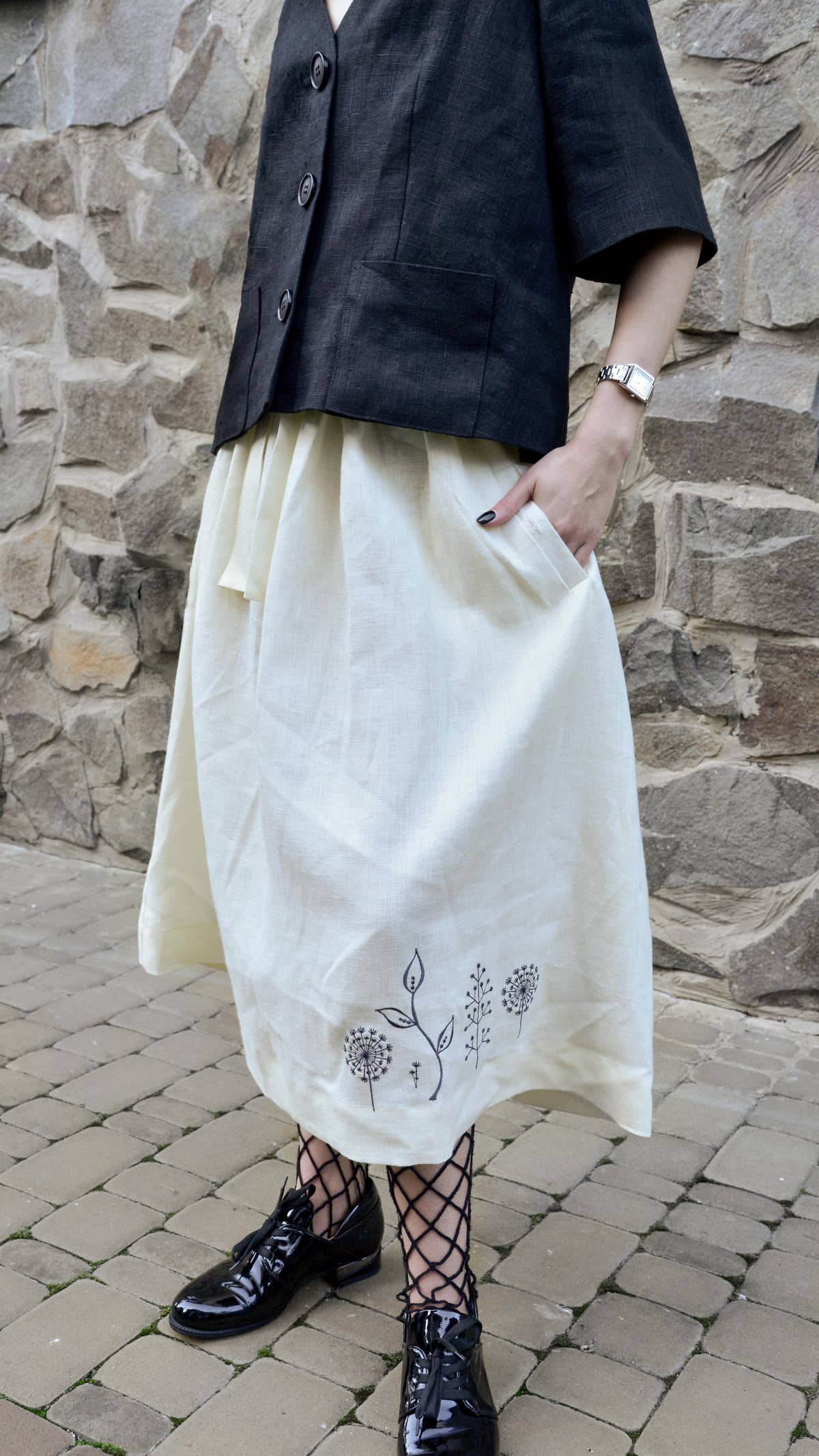 Linen Embroidered Skirt