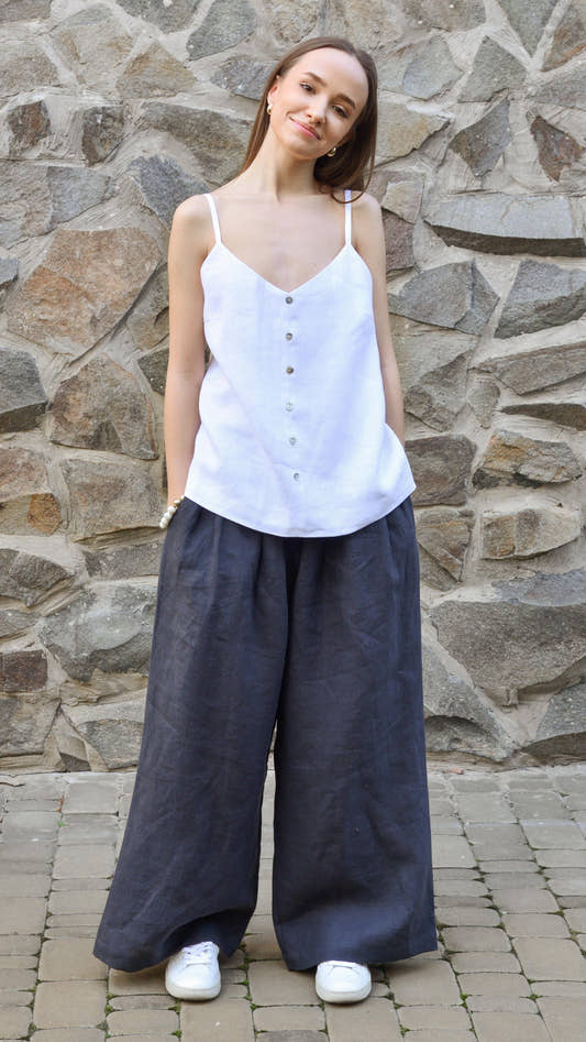 Linen Pearl-Button Top