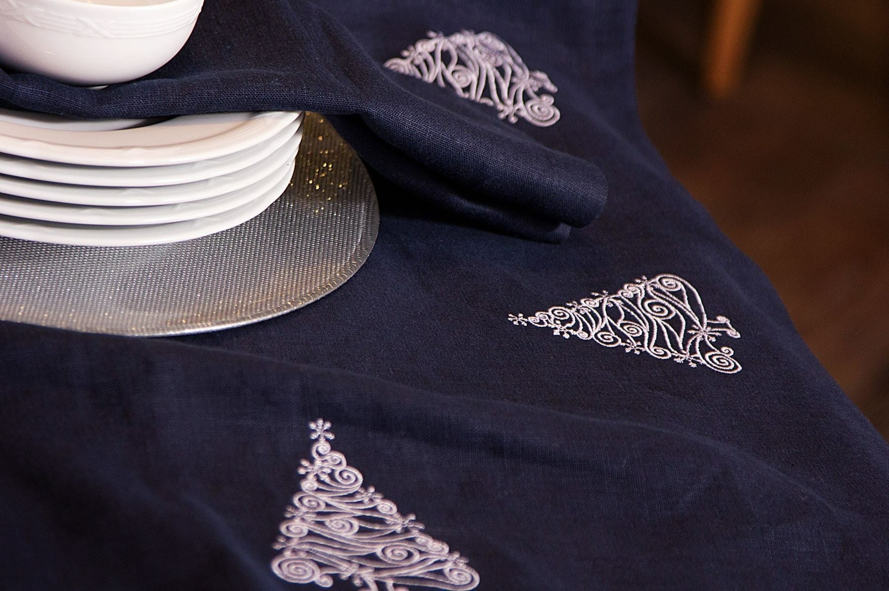 Christmas Trees Tablecloth — Navy