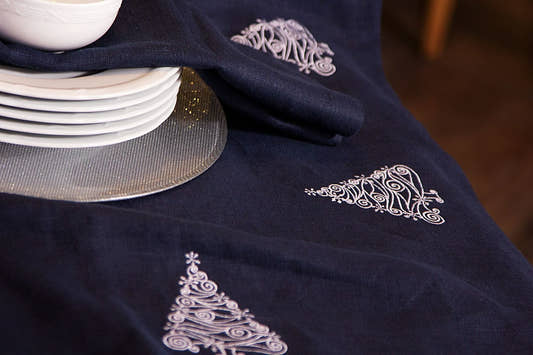 Christmas Trees Runner - Navy