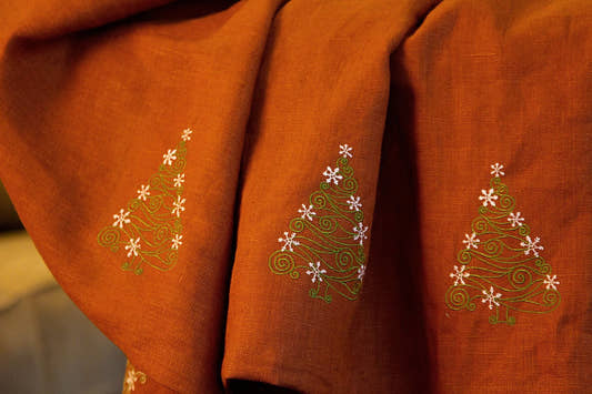 Christmas Trees Tablecloth - Brown