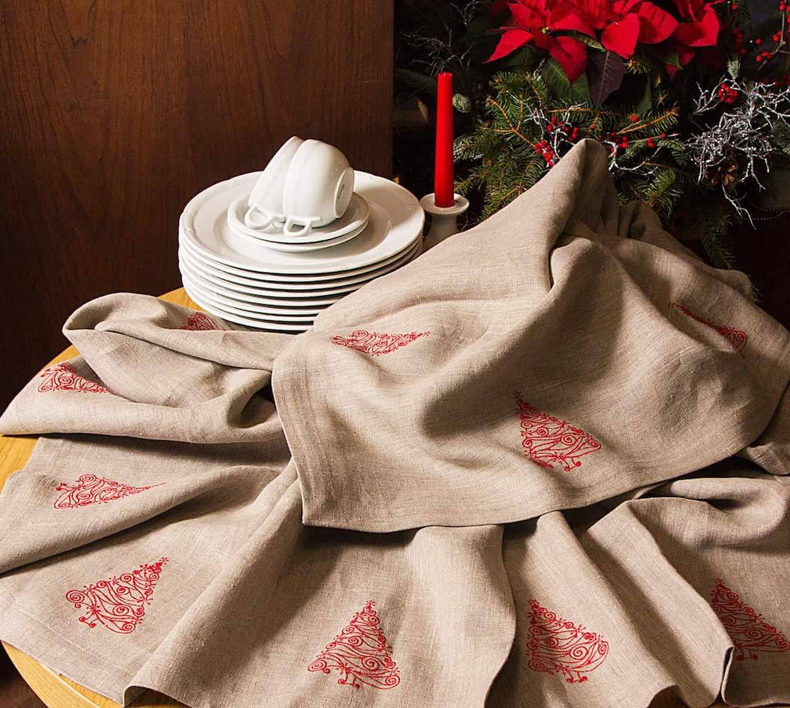 Christmas Trees Runner - Natural Linen