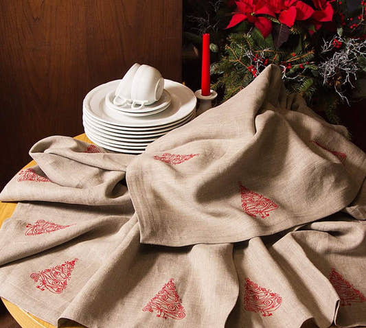 Christmas Trees Runner - Natural Linen