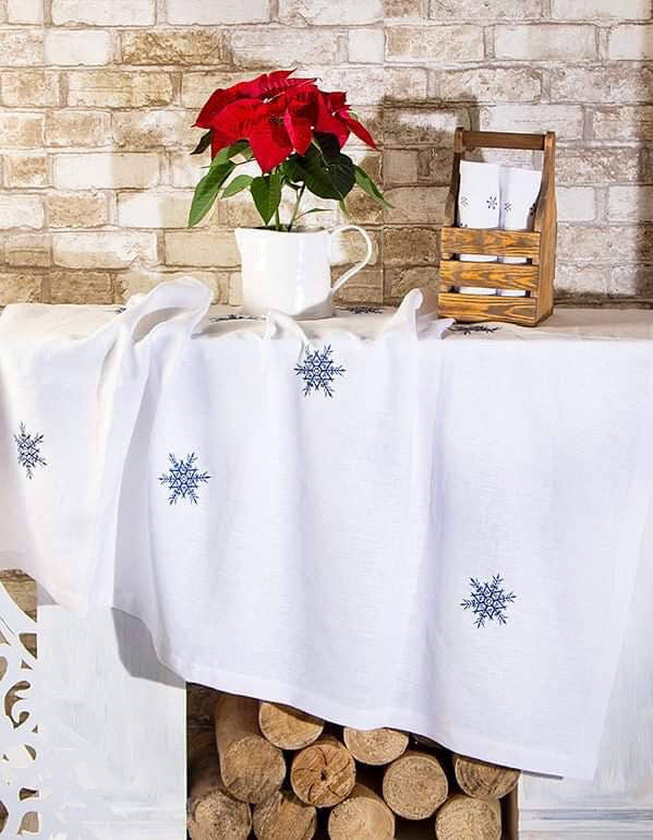 Snowflakes Tablecloth - White with Blue