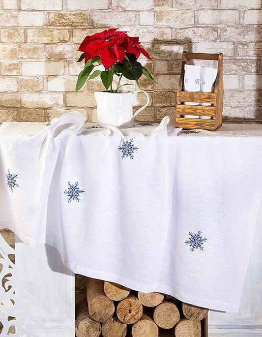 Snowflakes Tablecloth - White with Blue