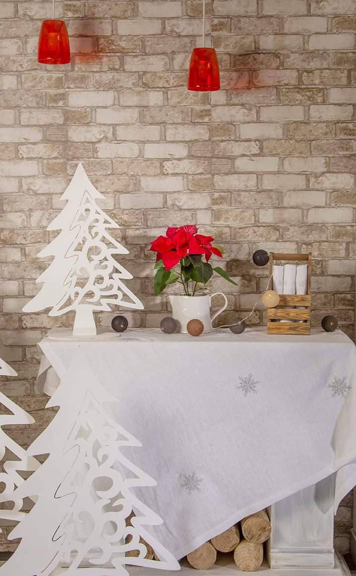 Snowflakes Tablecloth - White with Gray
