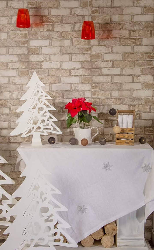 Snowflakes Tablecloth - White with Gray