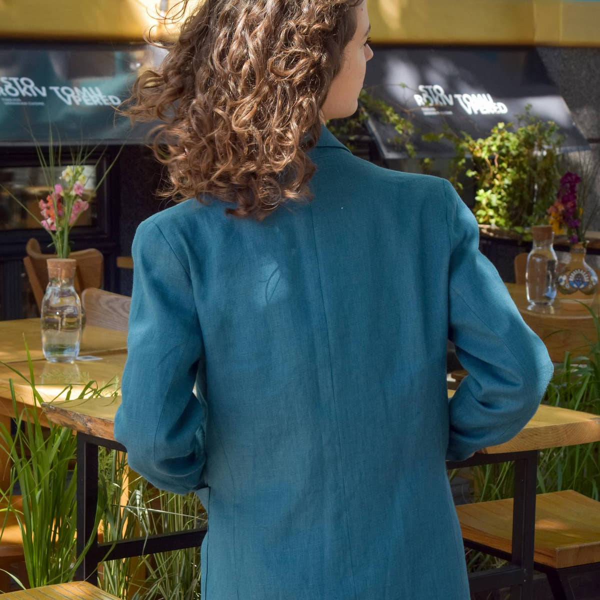 Linen Blazer - Teal, back