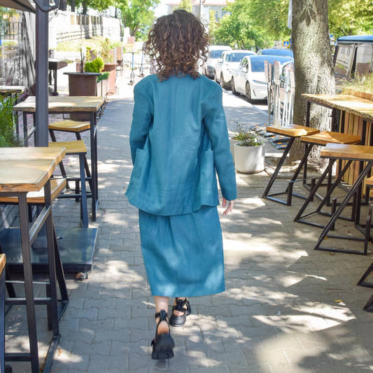 Linen Blazer - Teal, full back