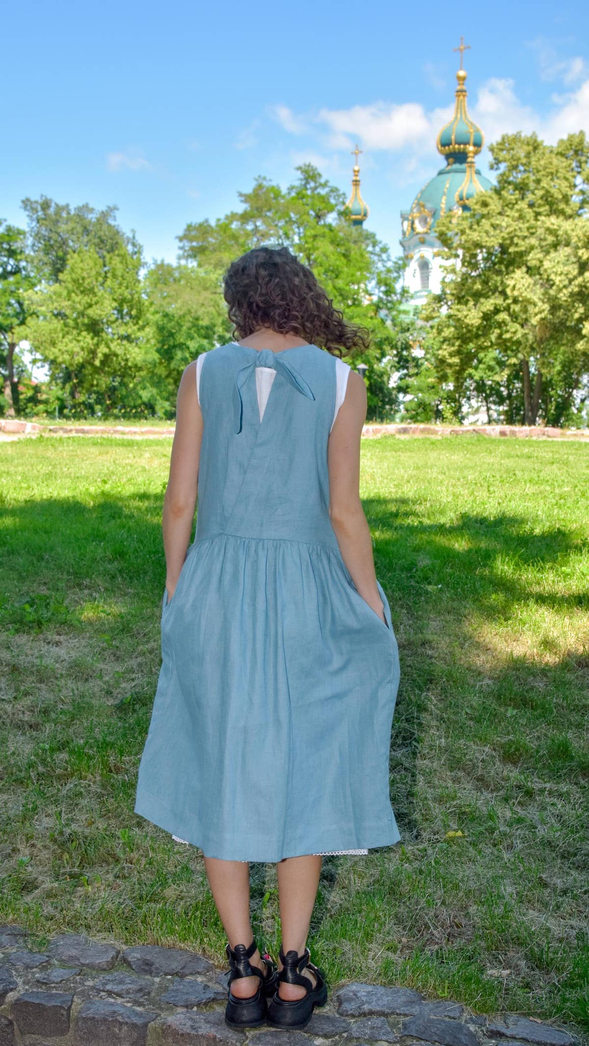 Linen Sundress - Blue, back