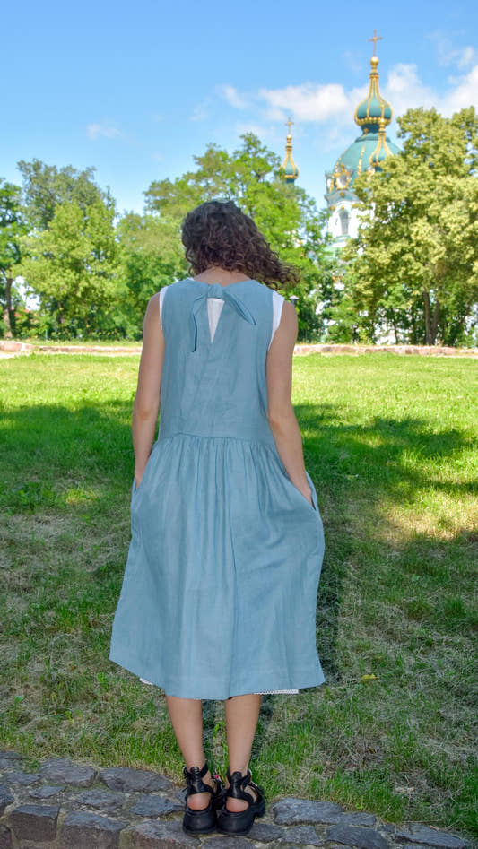 Linen Sundress - Blue, back