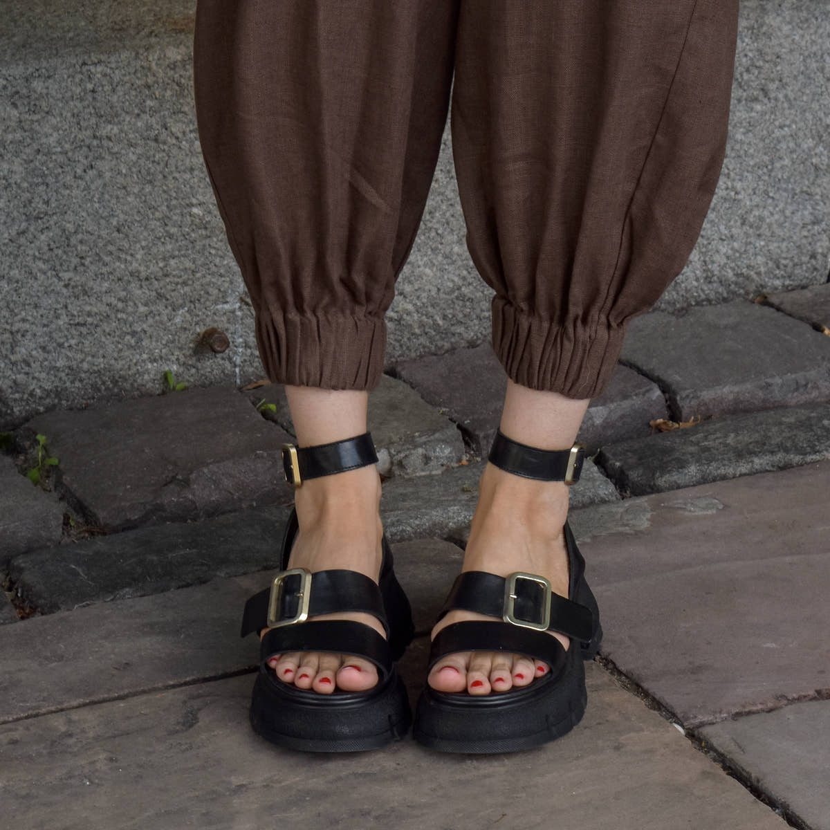 Linen Harem Pants - Brown
