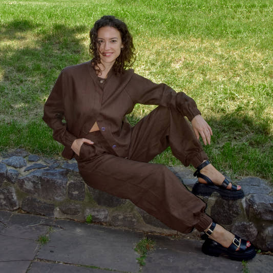 Linen Harem Pants - Brown