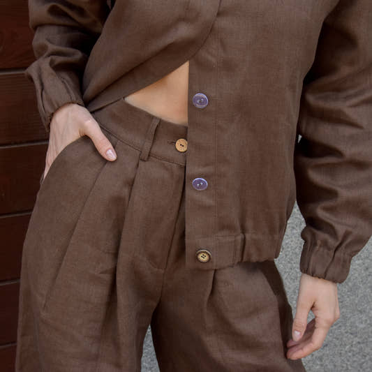 Linen Bomber - Brown