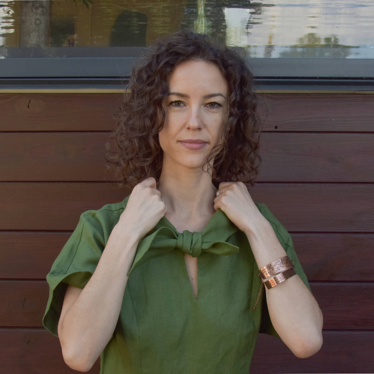 Linen Collared Tie-Dress - Green