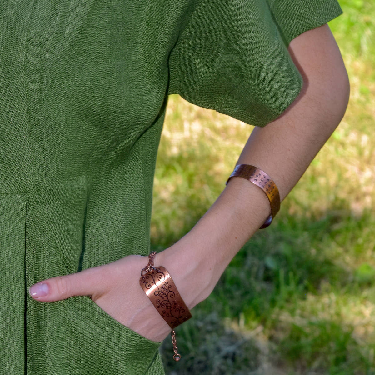 Linen Collared Tie-Dress - Green