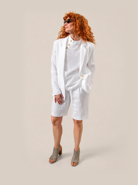 Linen Blazer - White - studio thumbnail