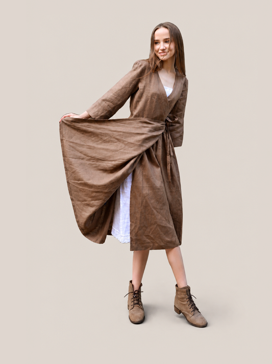 Linen Wrap Dress - Ginger - studio thumbnail