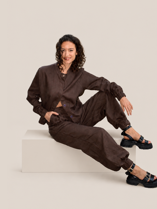 Linen Harem Pants - Brown - studio thumbnail