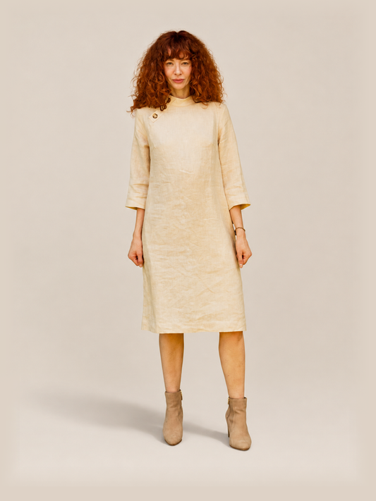 Linen Japanese Dress - Cream - studio thumbnail