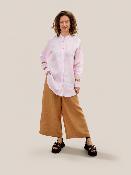 Linen Longline Shirt - Pink - studio thumbnail