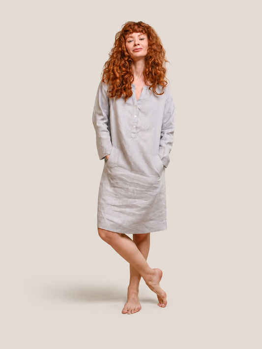 Linen Shirt-Dress - Smoky - studio thumbnail