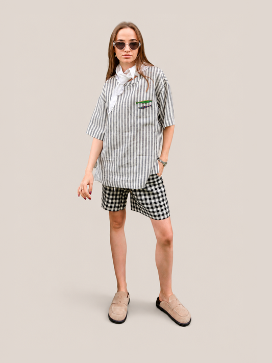 Linen T-Shirt - Gray Stripe - studio thumbnail