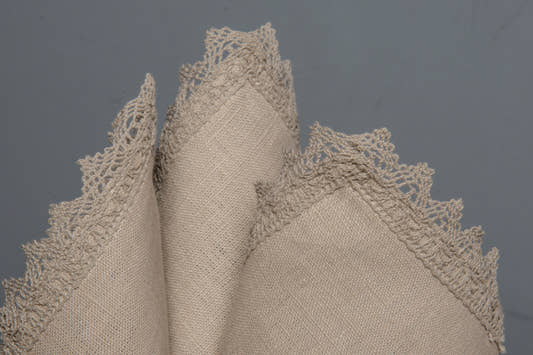 Lace Trim Napkin - Natural Linen