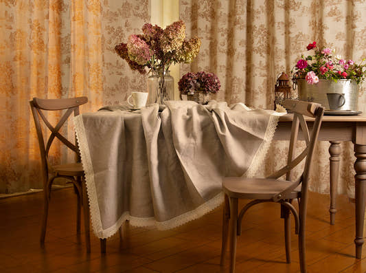 Lace Trim Tablecloth - Natural Linen