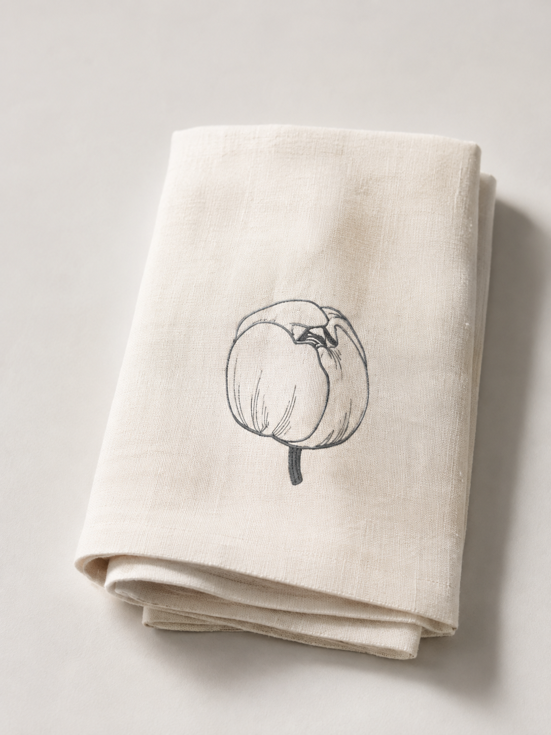 Peony Napkin - natural linen with a peony outline print
