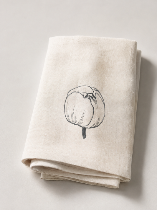 Peony Napkin - natural linen with a peony outline print