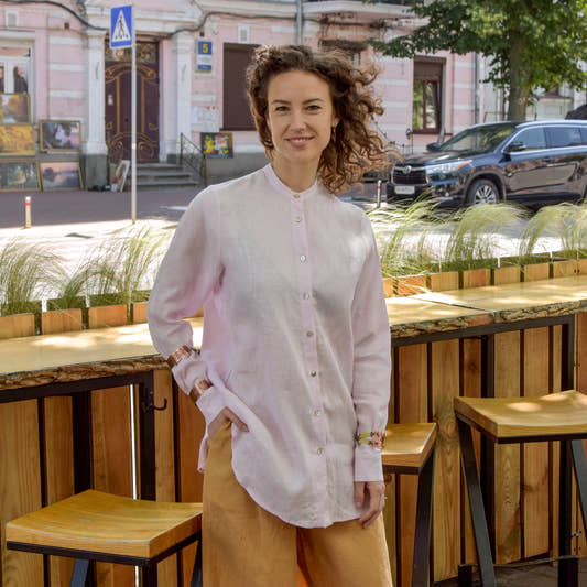 Linen Longline Shirt - Pink