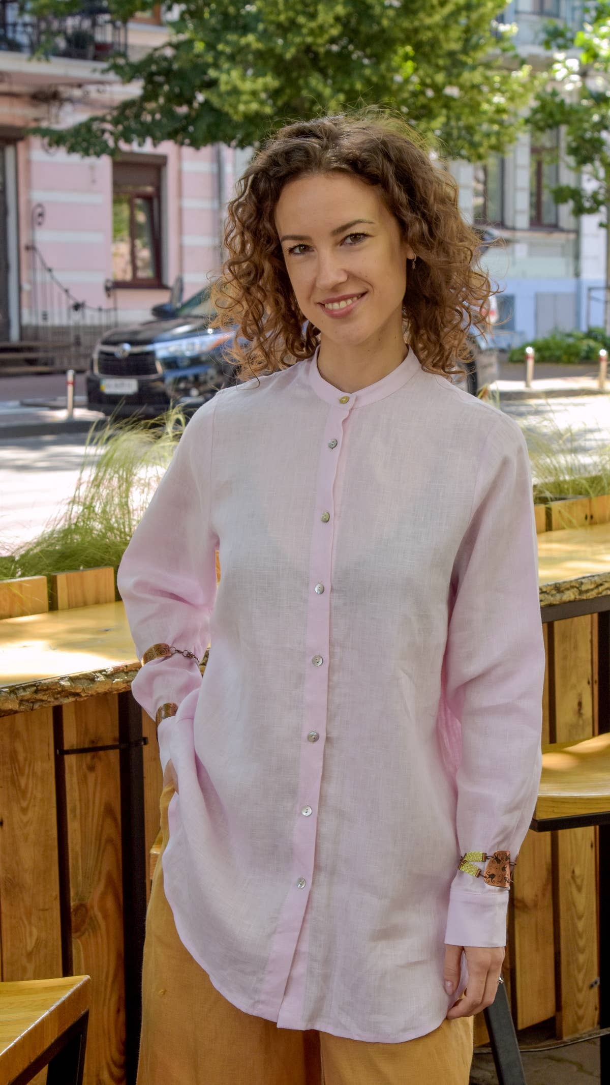 Linen Longline Shirt - Pink